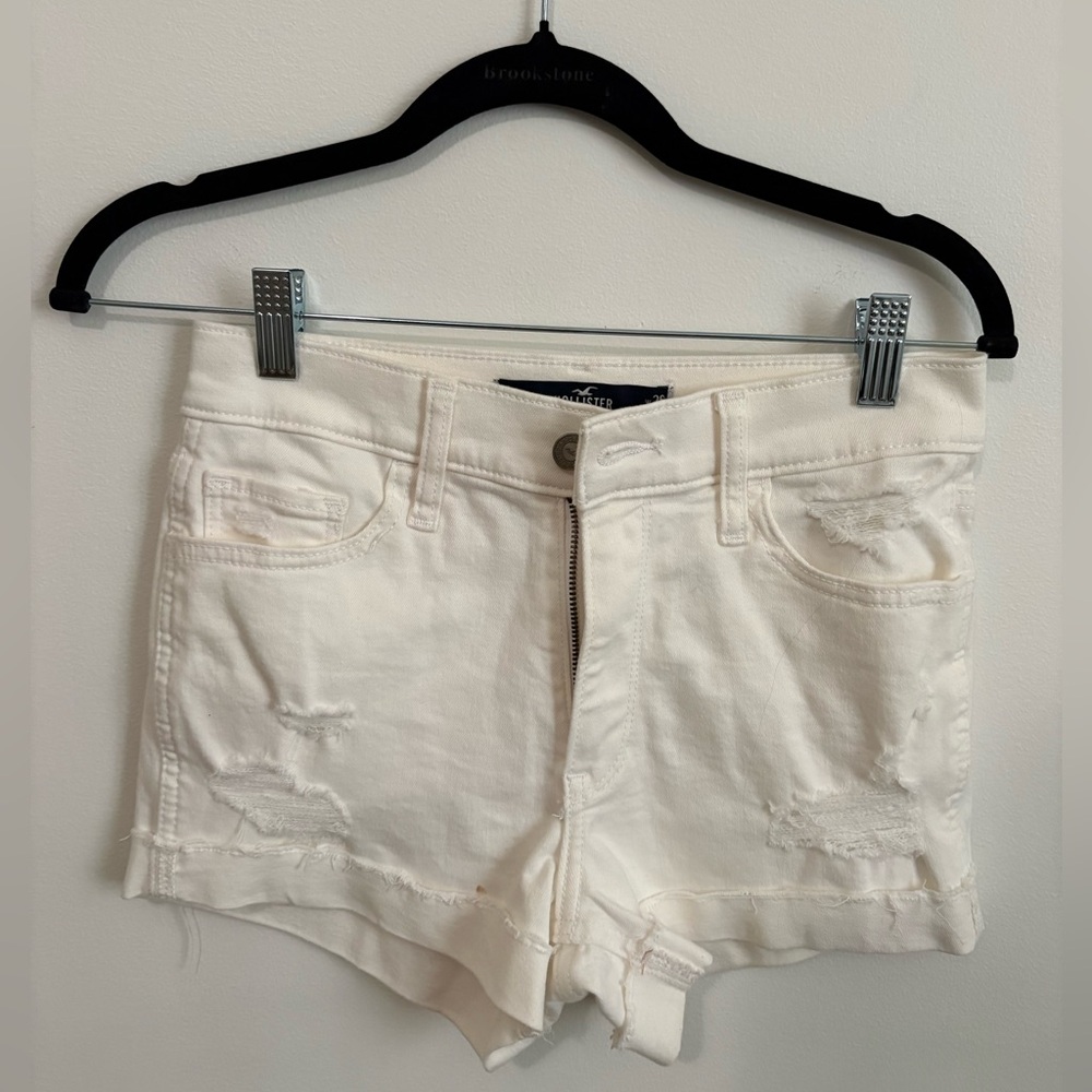 Hollister Cream Distressed Low-Rise Jean Shorts